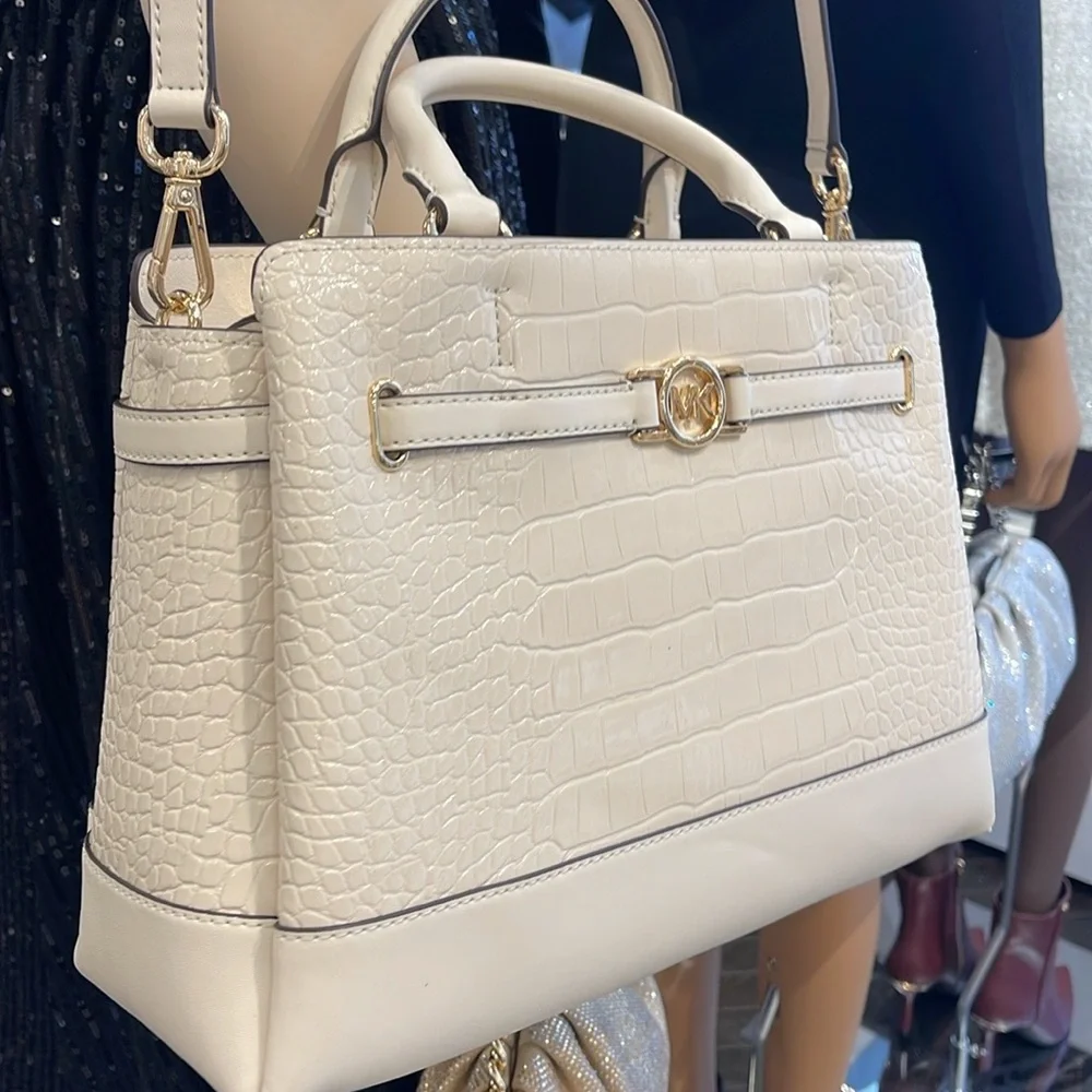 MICHAEL KORS Reed Large Leather Belted Satchel Crossbody Handbag Center Zip NWT